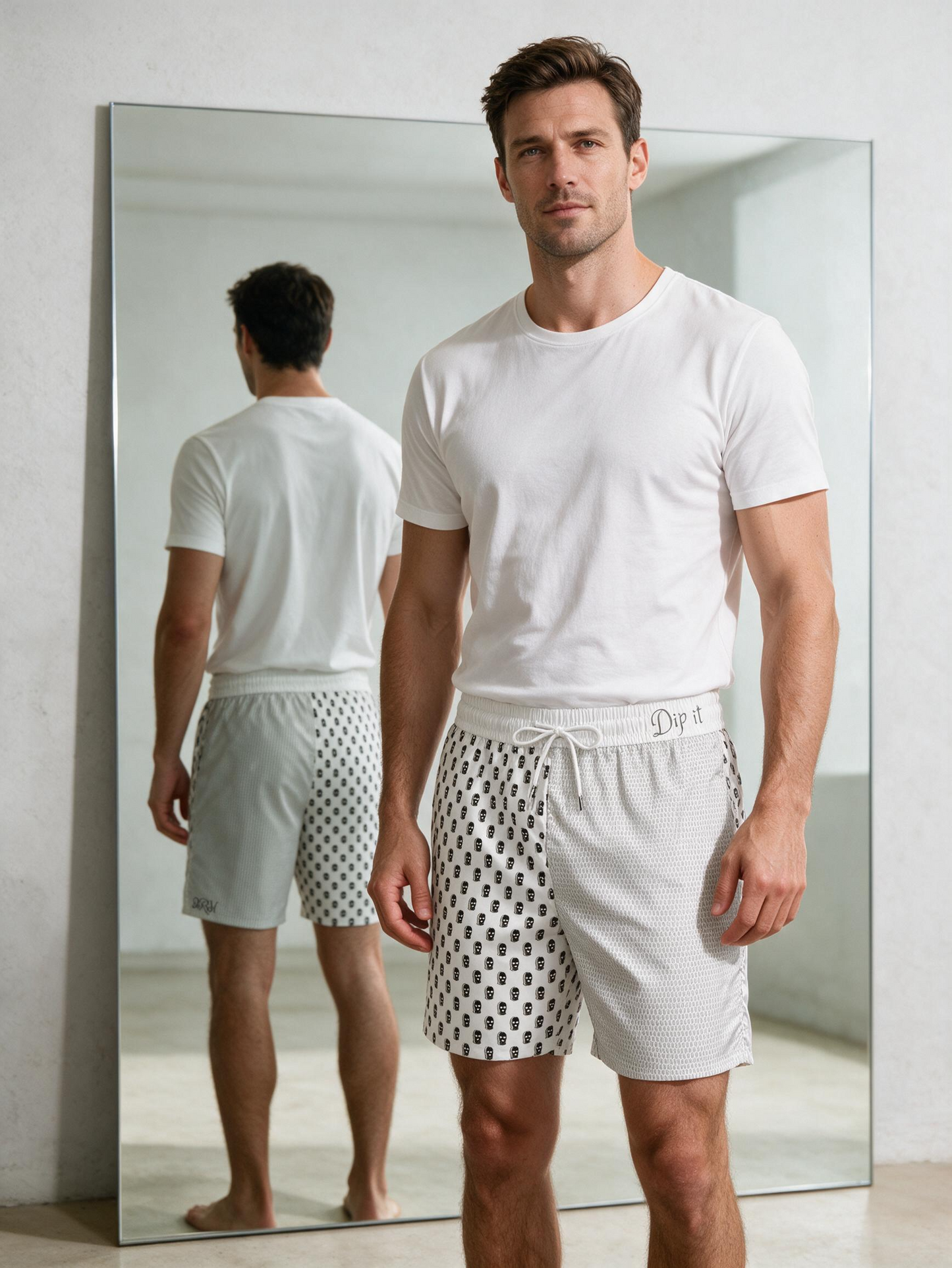 "Dip It" Split-Print Swim Shorts