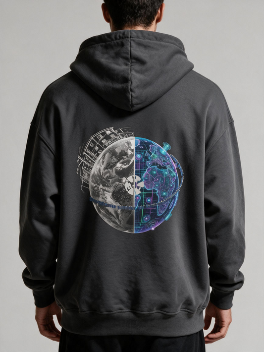 "Dual World" Split-Earth Oversized Hoodie