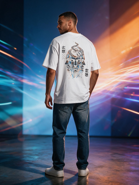 "Elevate & Maintain" Oversized Tee — Surreal Face Edition