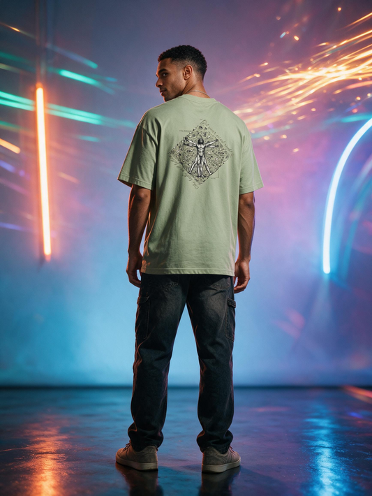 "Mind to Body" Vitruvian Oversized Tee — Sage Edition