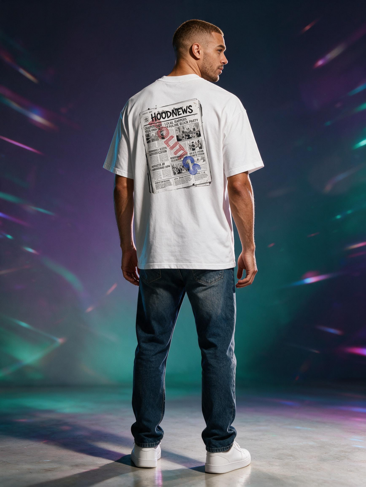 "Hood News" Newspaper Print Oversized Tee